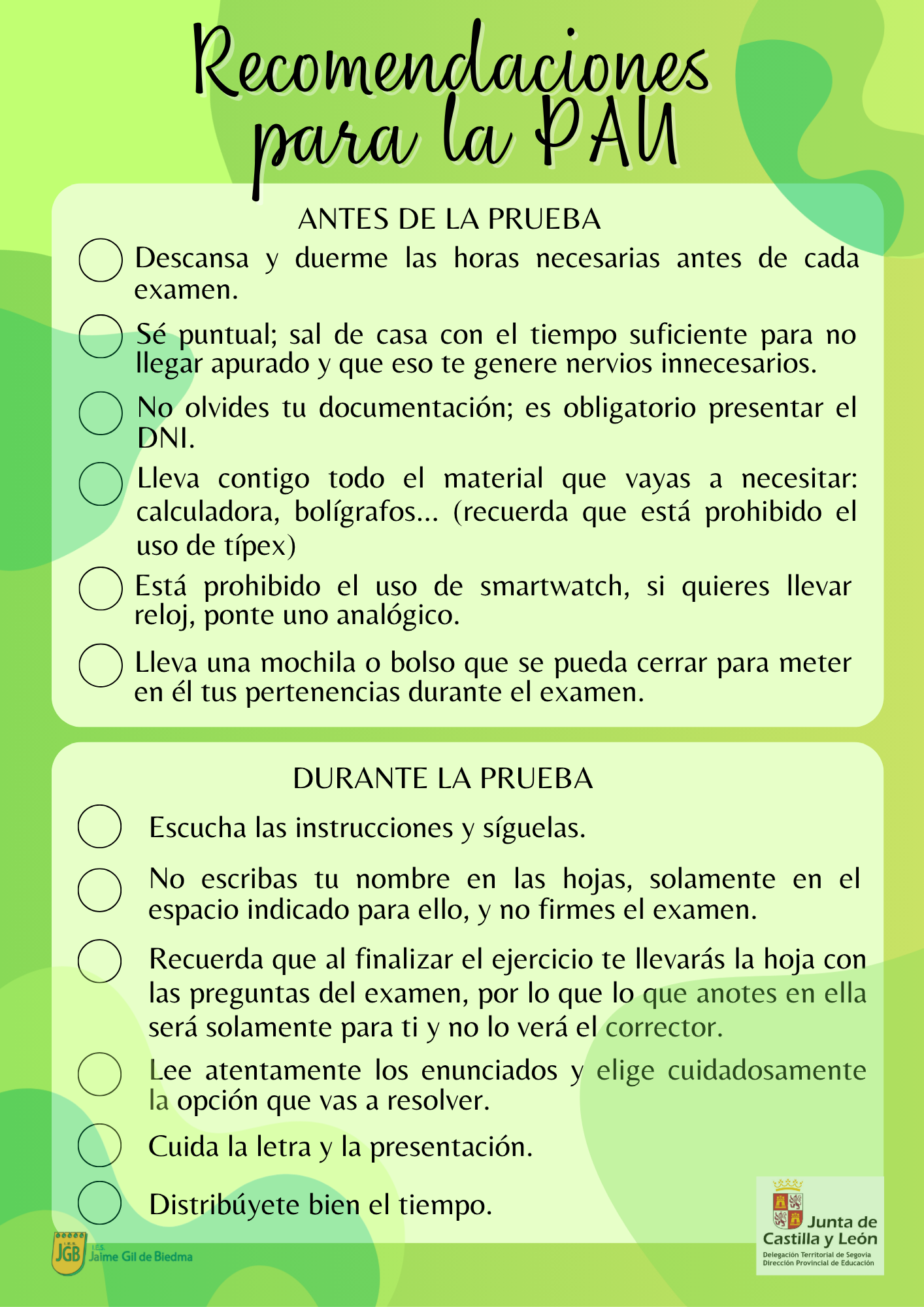Recomendaciones PAU